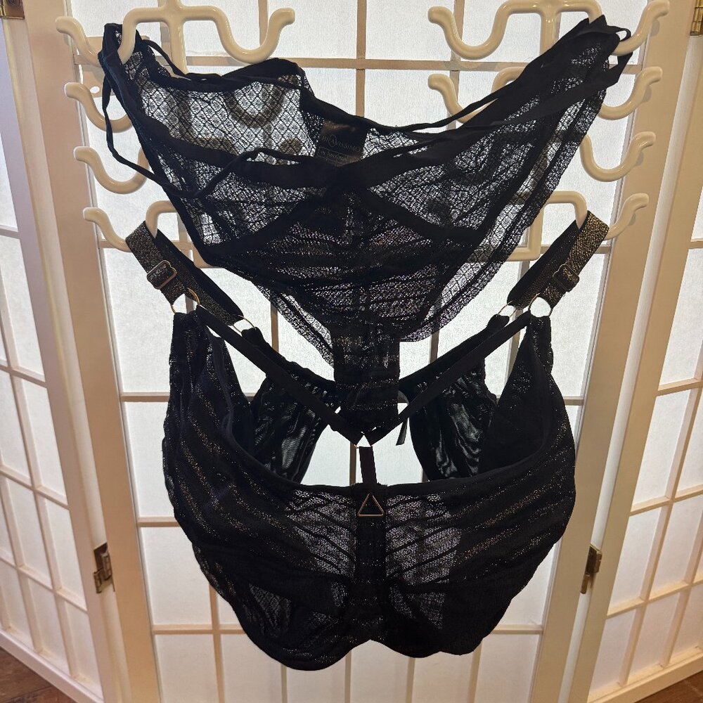 Bravissimo Black and Gold Mila Bra 40J and Panty 2XL
